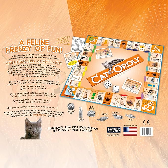 Late for the Sky CAT-opoly Cat Board Game Family Property Trading Strategy for 2-6 Players Ages 8+ Educational Breed Facts Tokens Screen-Free Fun