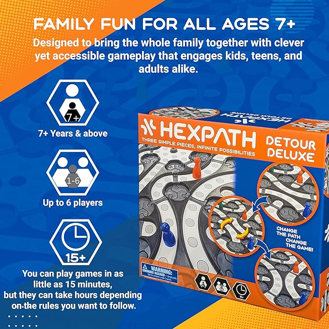 HexPath 5-in-1 Modular Strategy Board Game (1-6 Players) | 7+ Years | 15 min Playtime | Perfect Board Game for a Family Game Night | Best for Kids Birthday Gift | MESH Accredited