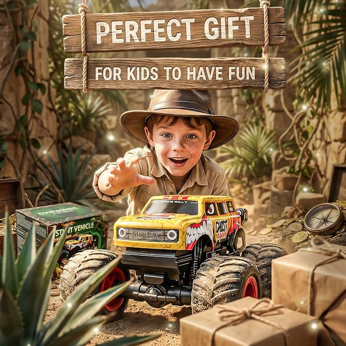 BEZGAR Monster Truck Toys Remote Control Monster Truck with Dancing Spins Lights &amp Music 1:20 Remote Control Car for Boys 4-7 5 6 7 8 9 10 +Year Old Boys Birthday Gifts (Yellow)