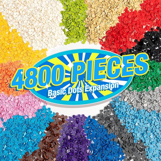 4800 Pieces Flat Parts and Pieces 4 Sizes Classic DIY Dots Expansion Set Building Bulk Studs Accessory for Smooth Surface - Compatible with All Major Brands 16 Colors