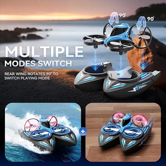 XOS Mini 3 in 1 Indoor &amp Outdoor Remote Drone RC Airplane Plane RC Quadcopter Multirotor Helicopter RC Car &amp RC Boat with Auto Hovering 3D Flips Headless Mode for Kids Birthday Gifts