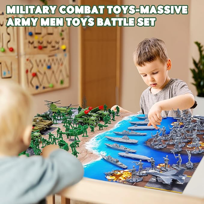 Army Men Playset – 117 Pcs Military Toy Soldiers Set with Action Figures Battle Mat Tanks Helicopter Submarine &amp Weapon Gear – Army Toys for Boys Ages 4-12 Great Gift for Kids