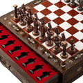 Luxury Wooden Chess Set with Metal British Army Pieces – Handmade Walnut Chess Board with Storage – Decorative Gift for Adults &amp Father Gift (Rose)