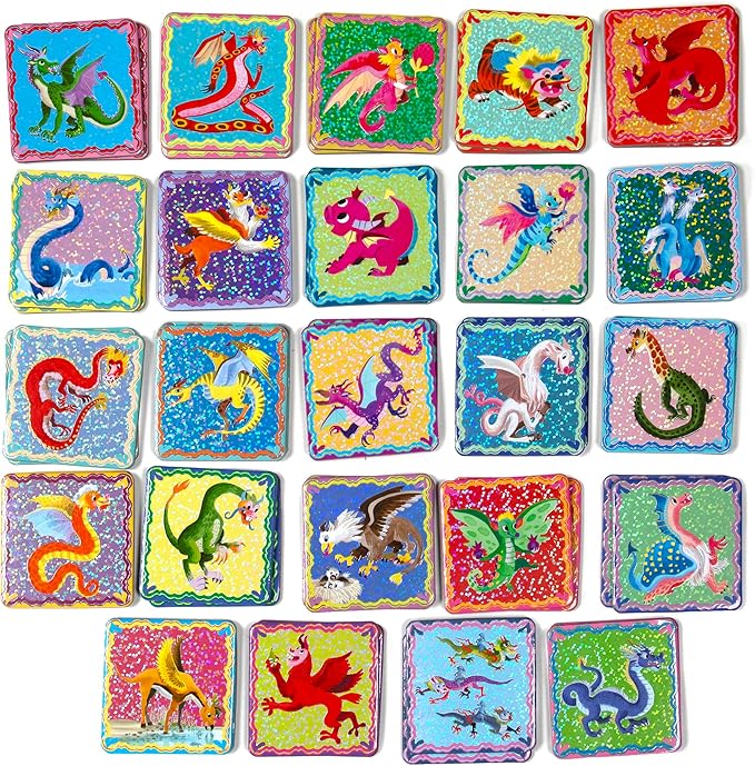 eeBoo: Memory and Matching Game - Shiny Dragons - 24 Pairs Develops Recognition Concentration Memory &amp Vocabulary Skills Age 3+