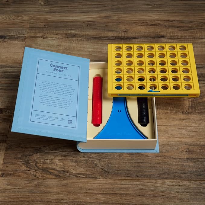 Connect Four Vintage Bookshelf Edition - 4 in a Row Game by WS Game Company Fabric-Wrapped Book Box Display Classic Strategy Tabletop Games for 2 Players Ages 6+