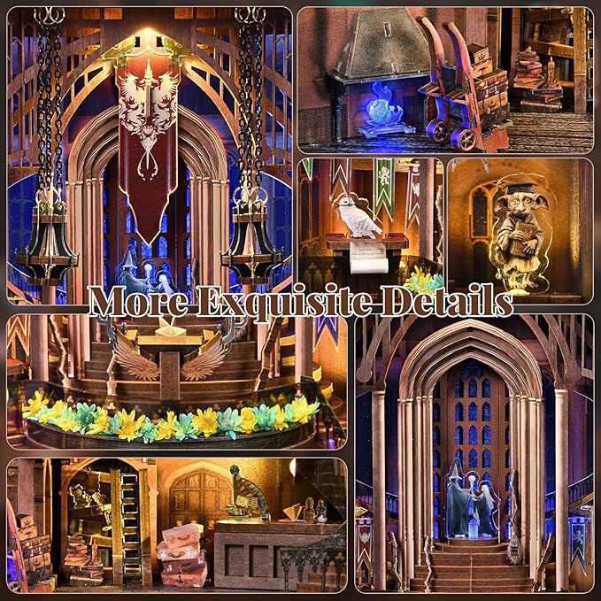 Magic Book Nook Kit - DIY Miniature House Dollhouse Kit for Adults Booknook Tiny House Bookshelf Decor 3D Wooden Puzzle Gifts for Family Friends (Magic Admissions Guide)
