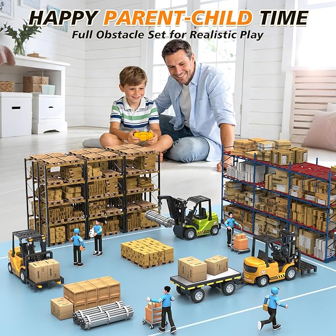 1/64 RC Forklift Toy 3 in 1 Mini Forklift Remote Control &amp App Remote Control Forklift with Trailer &amp Fork &amp Hook 10CH Alloy RC Construction Vehicles Desktop Toy for Adults Kids Boys Gi