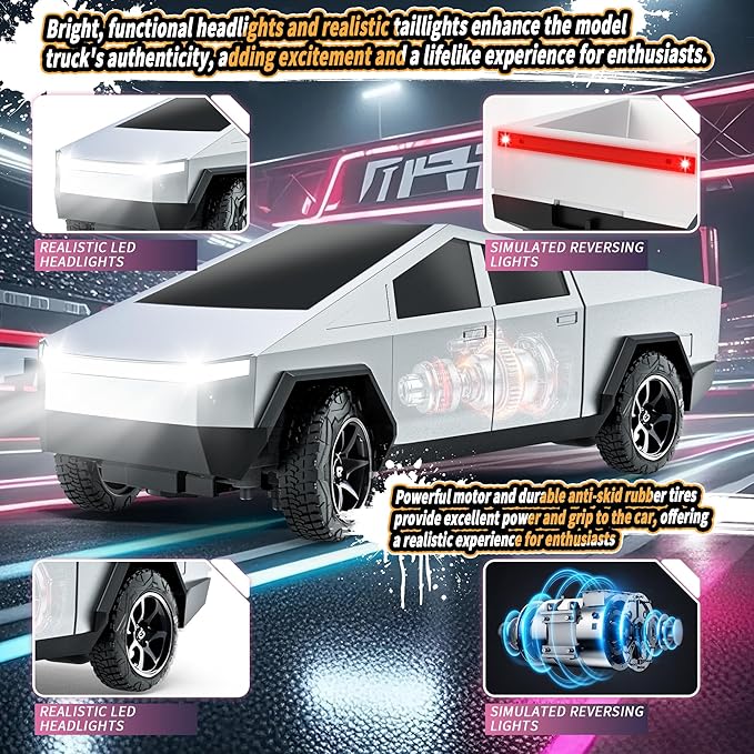 RC Car ToysAll Terrain 2.4GHz RC Truck for Boys Aged 3-8 8-12 Electric Vehicle Truck Toys for Kids Birthday Gifts for Kids Boys and Girls (Silver)