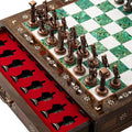 15'' Wooden Chess Set with Metal Chess Pieces – Handmade Storage Chess Board &amp British Metal Pieces – Elegant Chess Gift for All Ages – Gift for Him (Green)