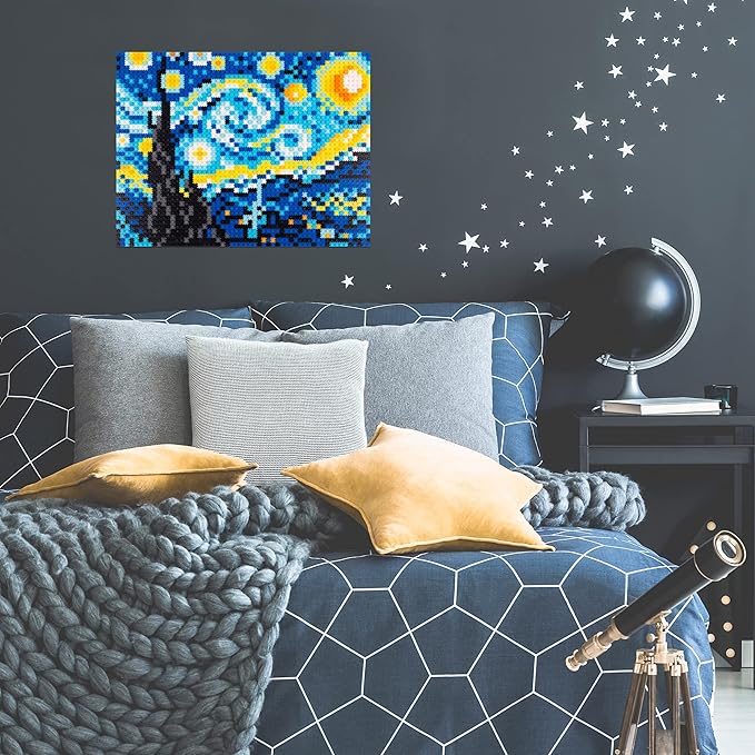 Pix Brix Pixel Art Puzzle Bricks - Starry Night Pixel Puzzle - Patented Colorful Building Bricks Create 2D and 3D Builds Without Water Iron or Glue - Stem Toys for Adults and Kids