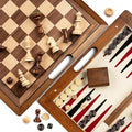 15.5'' Deluxe Solid Wood 3-in-1 Chess Set: Portable Chess Backgammon and Checkers with Hollow Handle Box Folding Board for Travel Suitable for Adults