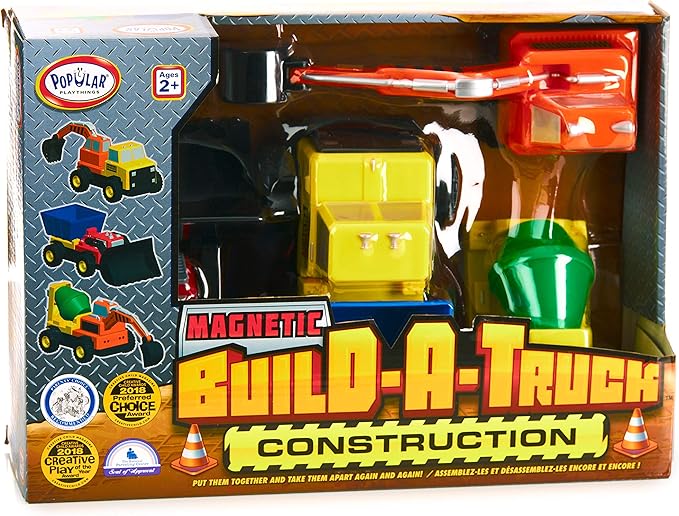POPULAR PLAYTHINGS Magnetic Build-A-Truck Set Construction Vehicle Toys for Toddlers Play Gifts for Boys Ages 2 &amp Up - 5 Pieces