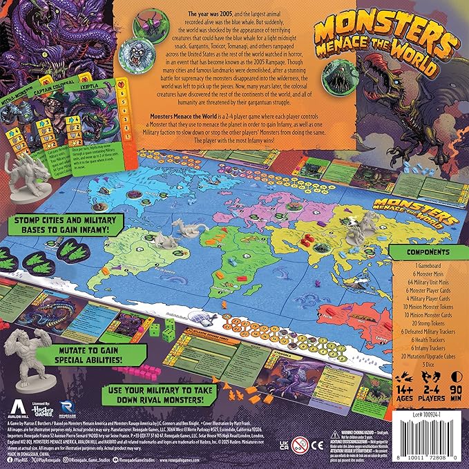 Renegade Game Studios Monsters Menace the World Strategy Board Game with Miniatures 2-4 Players Ages 14+