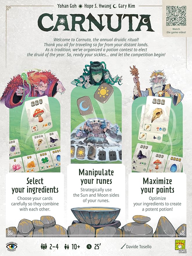 Asmodee Carnuta Board Game - Collect Ingredients &amp Score Points in a Potion Brewing Strategy Game with Acrylic Runes Family Fun for Kids &amp Adults Ages 10+ 2-4 Players 30 Minute Playtime
