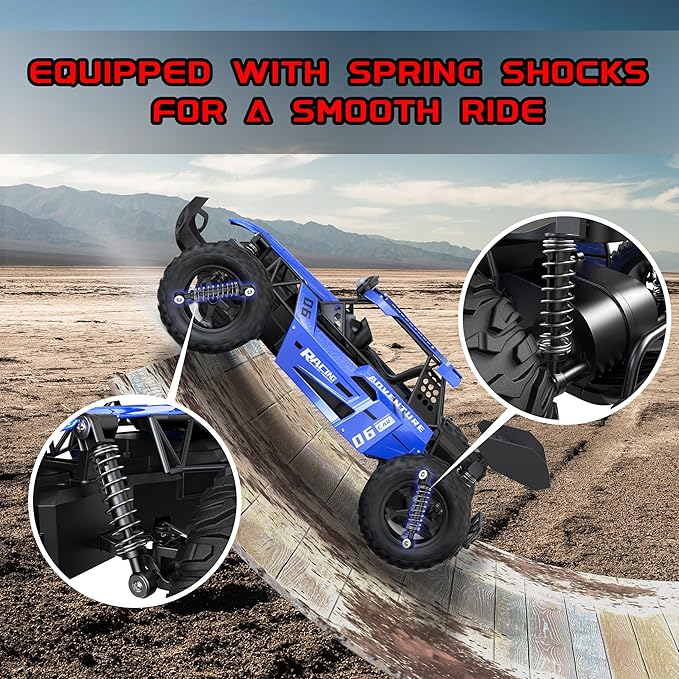 RC Monster Truck for Kids Ages 4–8 1:12 Remote Control Car with Alloy Shell 15.5 MPH (25KM/H) Fast Off Road Blue RC Car with 2 Speed Modes &amp LED Lights 2.4GHz Easy Control Toy Gift for Boys