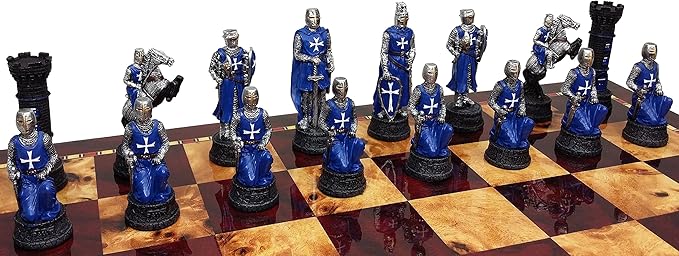 Medieval Times Crusades Set of Chess Men Pieces NO Board (Blue and White Maltese)