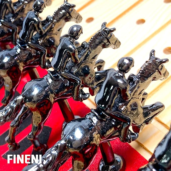 Horse Racing Board Game with Luxurious Durable Metal Horses 11 Pieces Black Real Pine Wood Horseracing Game Board Dice and Cards