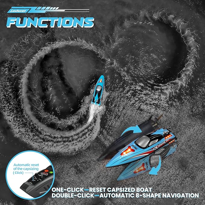 34+MPH Brushless RC Boat for Adults &amp Kids with 2 Rechargable Batteries- Large 19” Remote Control Boat Toy HJ816 Rc Speed Boats for Lakes &amp Rivers (Cyan)