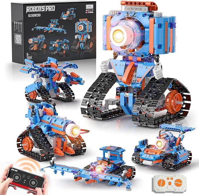 5in1 Robot Building Kits for Kids 6-12 APP &amp Remote Control STEM Robot Building Toys for Kids Science Learning Technic Coding Tank Truck Stem Building Sets Erector Set for Boys Girls Xmas Gifts