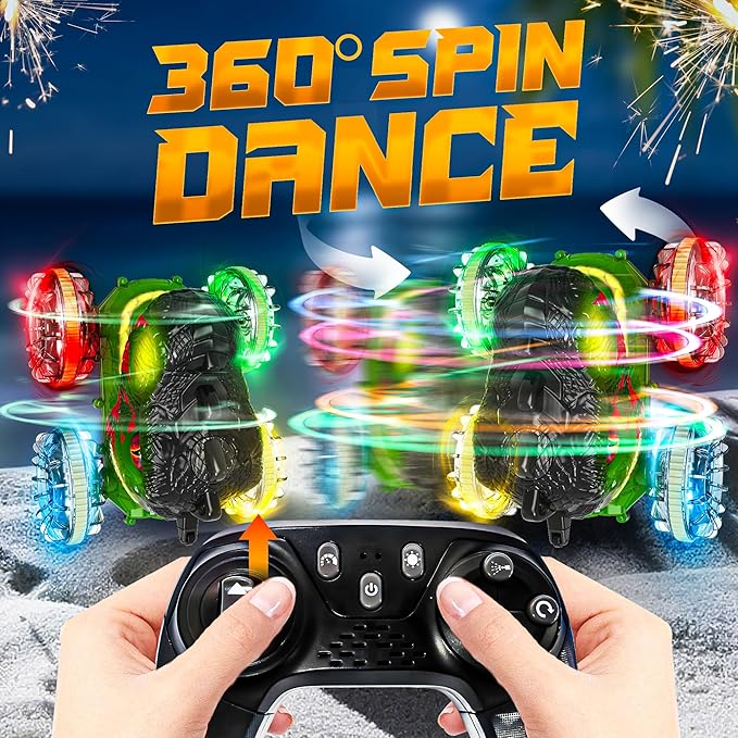 BEZGAR Monster Truck Toys - Dinosaur Toys with Light Remote Control Car for Water &amp Land with Water Gun Pool Toys for Kids with 360° Spins and Drifting Remote Control Car for Boys 4-7