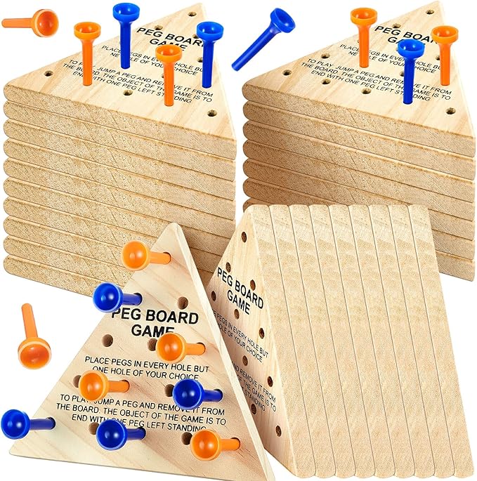 Deekin 24-Pack Wooden Triangle Peg Game Triangle Wooden Board Games Classic Strategy Board Toy Portable Family Travel Puzzle Toy for Adults and Teens