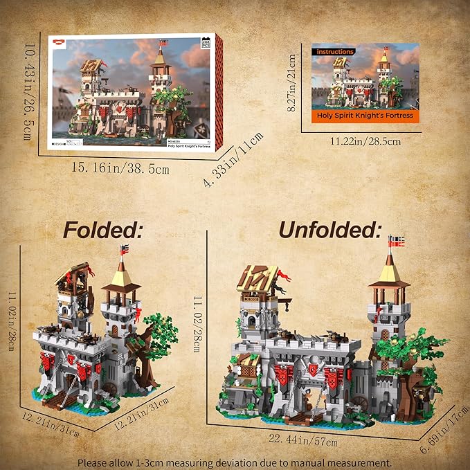 Medieval Castle Building Blocks for Adults Toy Buildings Set 2 in 1 Folding Model Kits for Teens Boy Girl 14+ Home Office Decor Birthday Knight's Fortress 2568PCS