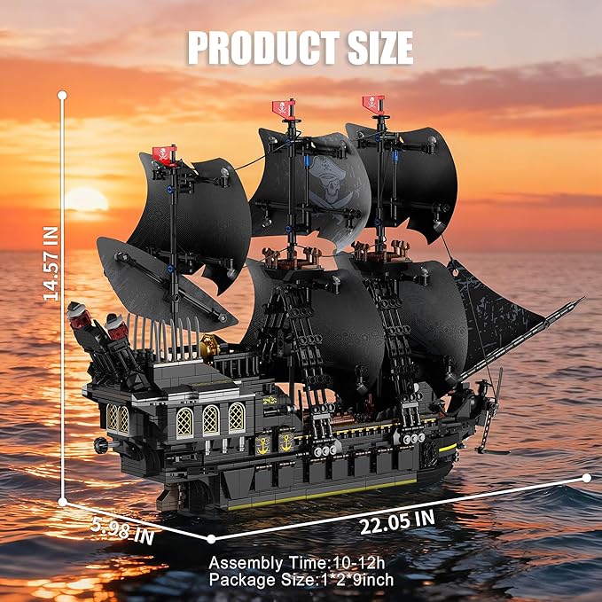 Pirate Ship Building Sets with LightsMOC Black Pearl Ships Building Blocks for AdultsPirate Boat Building ToysCollectible for Home DecorValentine Day Birthday Gift for Boys 8-14(2288Pcs)