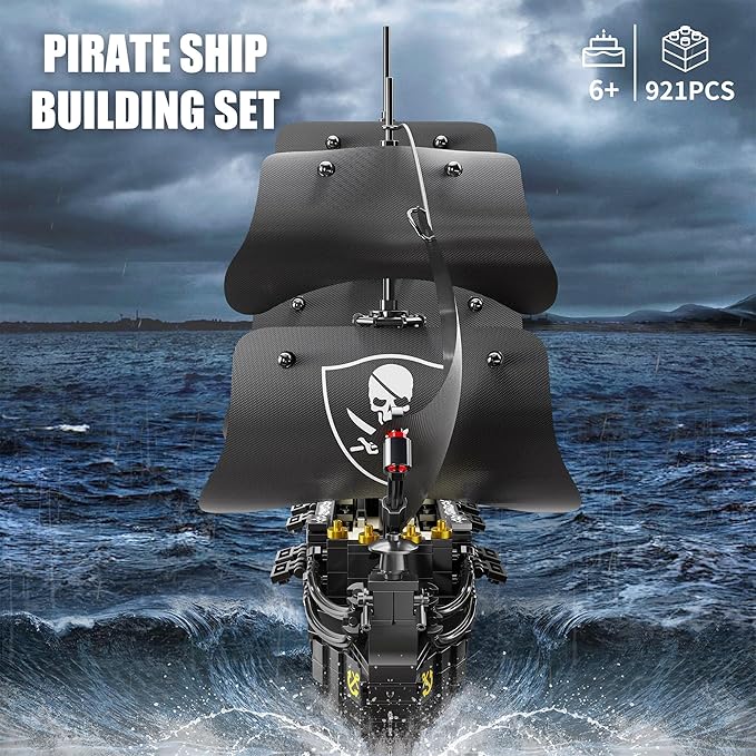 Pirate Ship Building Blocks SetsMOC Black Pearl Ship Building ToysPirate Boat Collectible Display for Home or Office DecorValentine Day Birthday Gift for Adults &amp Boys 8-14(921Pcs)