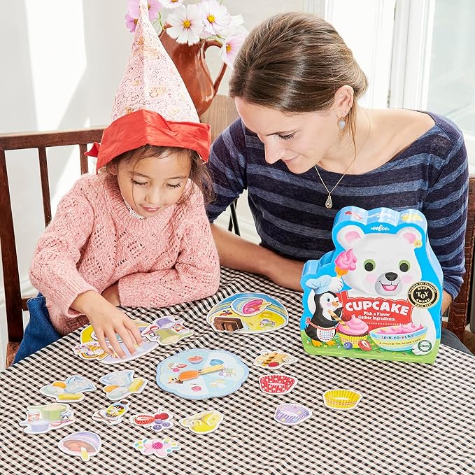 eeBoo: Cupcake Shaped Spinner Game - Animal &amp Baking Themed Game for Kids Spin to Collect Ingredients Preschool Ages 3+ 2-4 Players