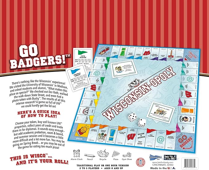 Late for The Sky Wisconsin-Opoly Board Game – Family Strategy Party Game for 2-6 Players Ages 8+ – Buy Properties Build Cabins &amp Lodges – Wisconsin Gift
