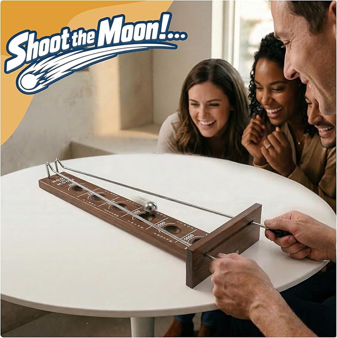 WE Games Shoot The Moon Game Large 17.5 inch Size Walnut Wood Stain Retro Games for Adults Classic Table Top Board Game