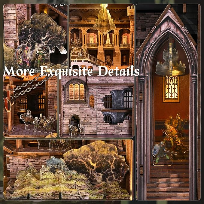 Book Nook Kit - DIY Miniature Dollhouse Kit Dollhouse Booknook Tiny House Bookshelf Decor 3D Wooden Puzzle Gifts for Family Friends (Robin Hood - The Castle's Escape)