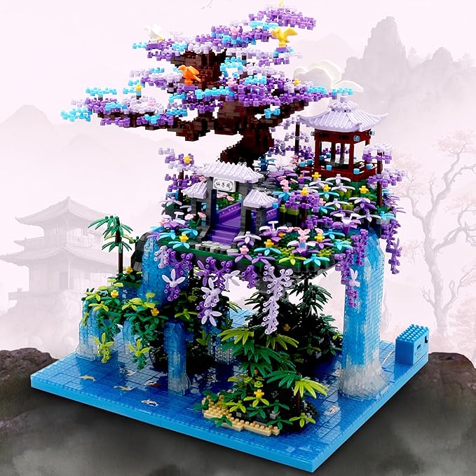 The Moon Palace Chinese Architecture Micro Building Blocks Set with LED Lights 4574PCS Cherry Blossom Tree Model Kit Collectible Cultural Gift for Adults &amp Teens