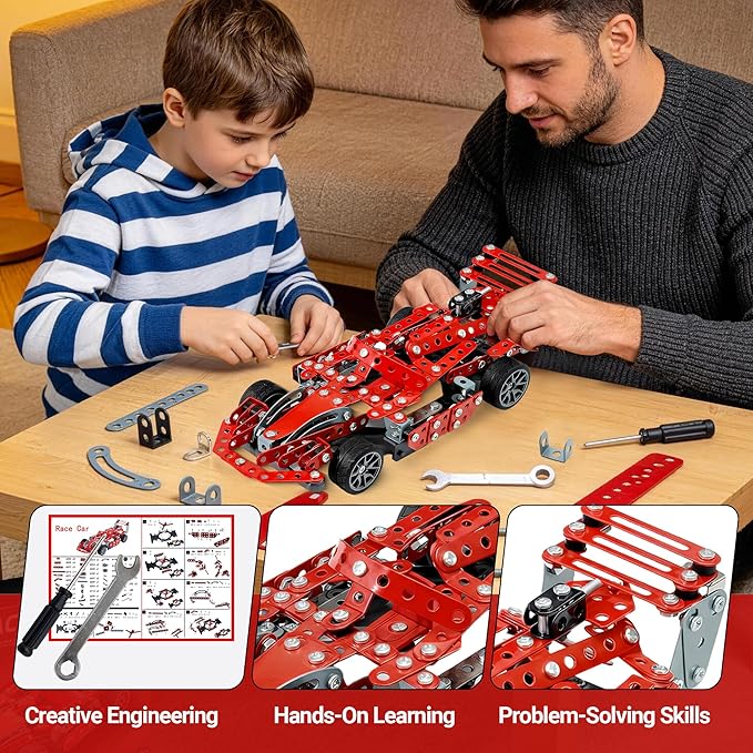 Metal Car Kit 287 Pcs Metal Building Car kit Toy Model Car Kit DIY Assembly Toy Kit STEM Educational Toys for Kids Ages 8 9 10 11 12 Teens and Adults (Racing Car)
