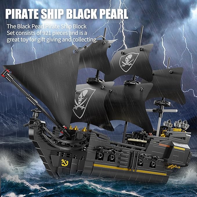 Pirate Ship Building Blocks SetsMOC Black Pearl Ship Building ToysPirate Boat Collectible Display for Home or Office DecorValentine Day Birthday Gift for Adults &amp Boys 8-14(921Pcs)