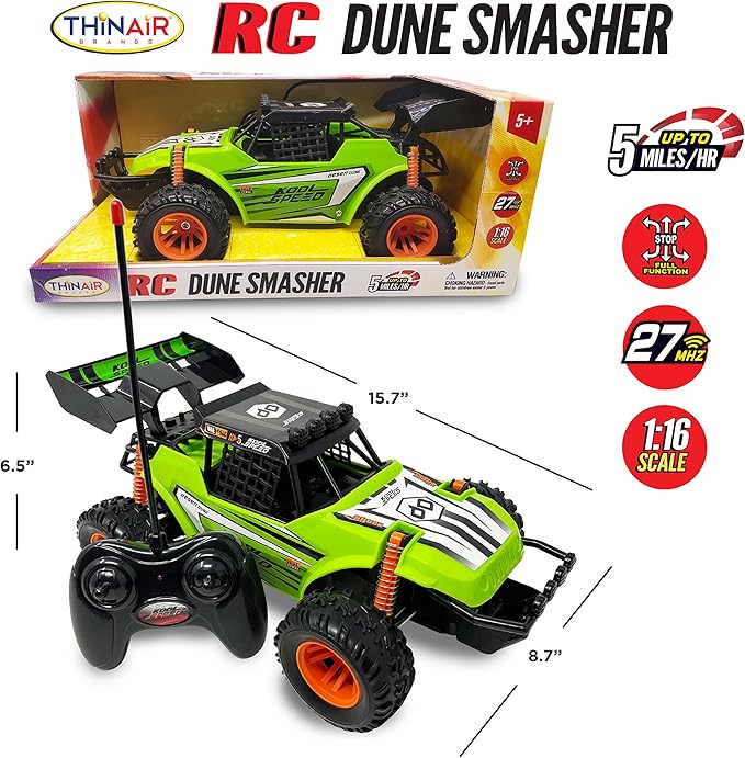 Nature Bound RC Cars 1:16 Scale Dune Smasher Off-Roader 2WD All-Terrain Electric Toy Car - Perfect for Rock Crawling and Road Racing 27MHz Radio Control - Eye-Catching Graphics Gift Idea for Kids