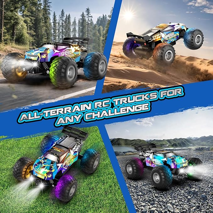 Remote Control Car 2WD Off-Road Rc Truck 20 KM/H All-Terrain RC Cars with Headlights &amp Body Lights 2.4GHz 2 Batteries Remote Control Car for Boys 4-7 8-12 Gift Toys for Boys Girls