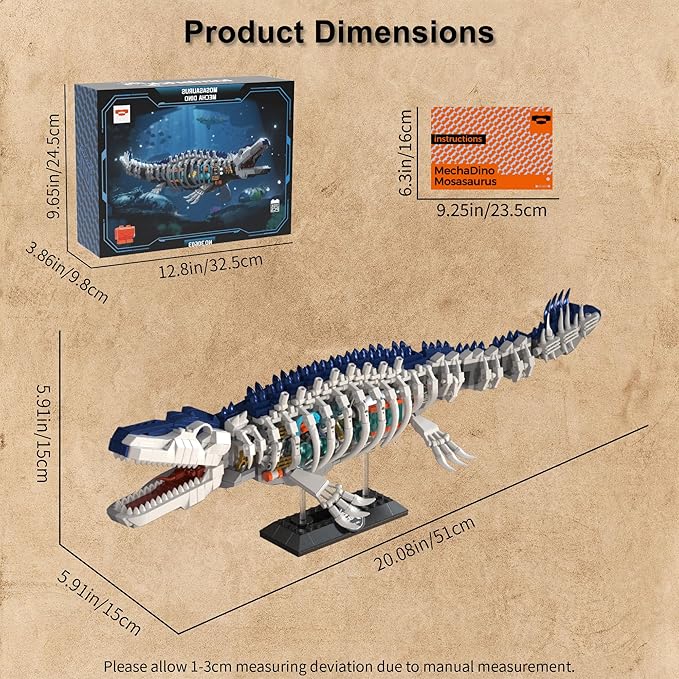 Dinosaur Toy Building Sets Mechanical Dino Buildings Blocks Set for Boys Girls 12+Teens Adults Creative Model Kits Home Room Office Decor Birthday Mosasaurus 1026PCS
