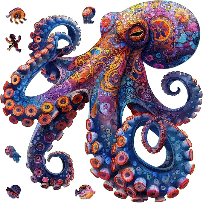 Mys Aurora Octopus Puzzles for Adults 500 Pieces 5MM Thick Wooden Jigsaw Puzzles Unique Shape Puzzle Ocean Wood Puzzles for Adults and Kids Birthday Gifts Family Game 17 * 17inch