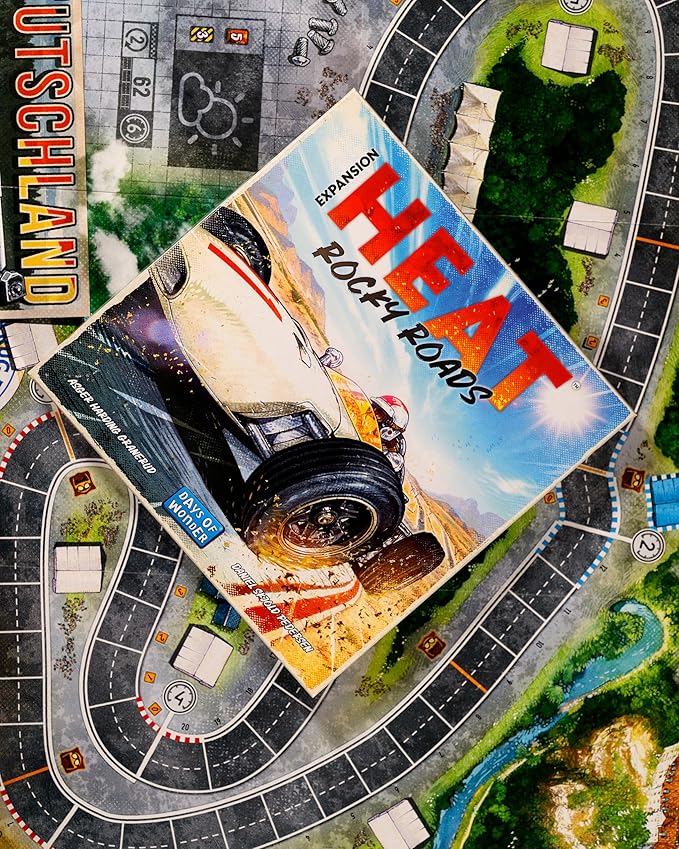 Asmodee Heat: Rocky Roads Board Game Expansion - 2 New Tracks 1966 Championship Season Sliding Skirts Mechanic &amp New Cards Strategy Game for Kids &amp Adults Ages 10+ 1-7 Players 60 Min Pla