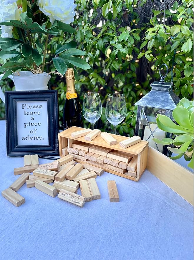 WE Games Wooden Block Stacking Party Game for Adults Tumble Tower Wedding Guest Book Alternative Tabletop Games Includes Storage Case 12 inches