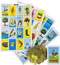 Loteria Mexicana Tradicional Jumbo Don Clemente para 10 Jugadores con 100 Monedas - Jumbo Size Mexican Bingo Set with 100 Counting Chips Plastic Coins for 10 Players with Deck of Cards and Boards