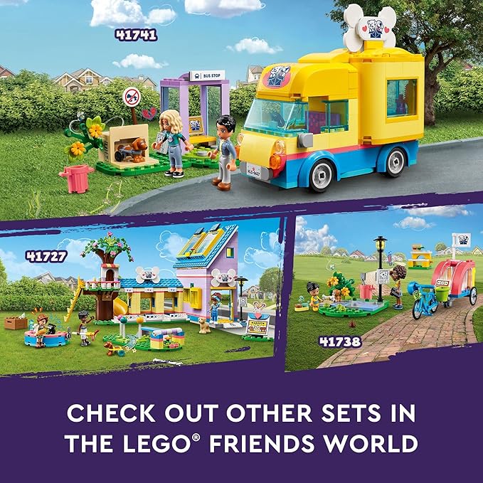 LEGO Friends Dog Rescue Van Building Toy 41741 Mobile Rescue Center Pretend Play Set Gift Idea for Animal-Loving Kids Girls Boys Age 6+ Featuring Nova and Dr. Marlon Mini-Dolls Dog Figure Toy Van