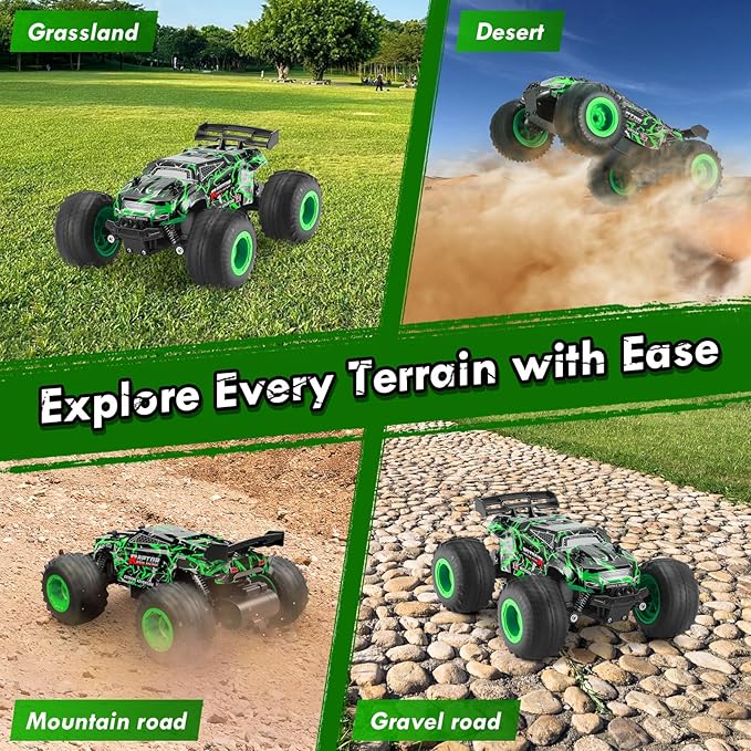 Remote Control Car 1:18 Rc Cars All-Terrain RC Truck with LED Light 20KM/H Rechargeable 2WD 2.4GHz Sturdy PVC Shell Remote Control Truck for Boys 4-7 8-12 Beginner (Green)