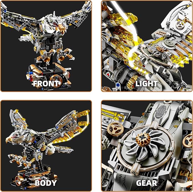 1168-PCS Mechanical Eagle Building Block Set with LED Light Movable Linkage Gears Display Stand - Animals Building Blocks Toy for Adults Teens Kids Age 12+