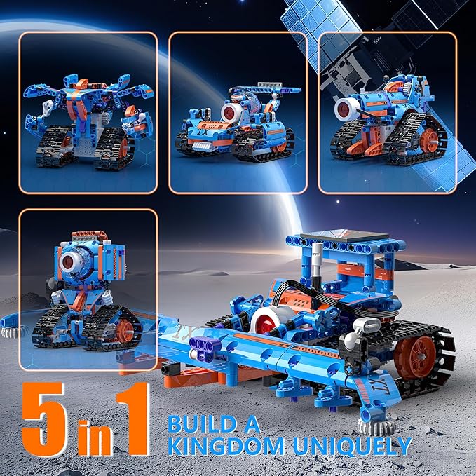 5in1 Robot Building Kits for Kids 6-12 APP &amp Remote Control STEM Robot Building Toys for Kids Science Learning Technic Coding Tank Truck Stem Building Sets Erector Set for Boys Girls Xmas Gifts