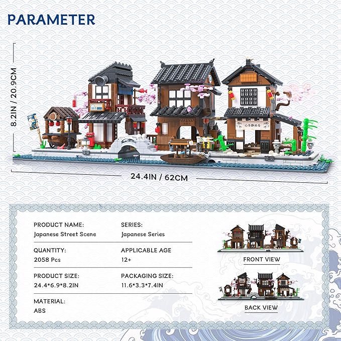 Traditional Japanese Cherry Blossom Village Building Set Sakura Street View Architecture Building Block - Izakaya &amp Tea House Collectible Construction Toy Gift for Adults &amp Anime Fans 2058P