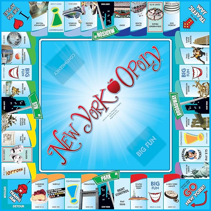 Late for The Sky New York Opoly – Property Trading Family Board Game 2–6 Players NYC Landmarks Educational City Theme Fast Play 60-Minute Option Ages 8+ Great Gift &amp Souvenir