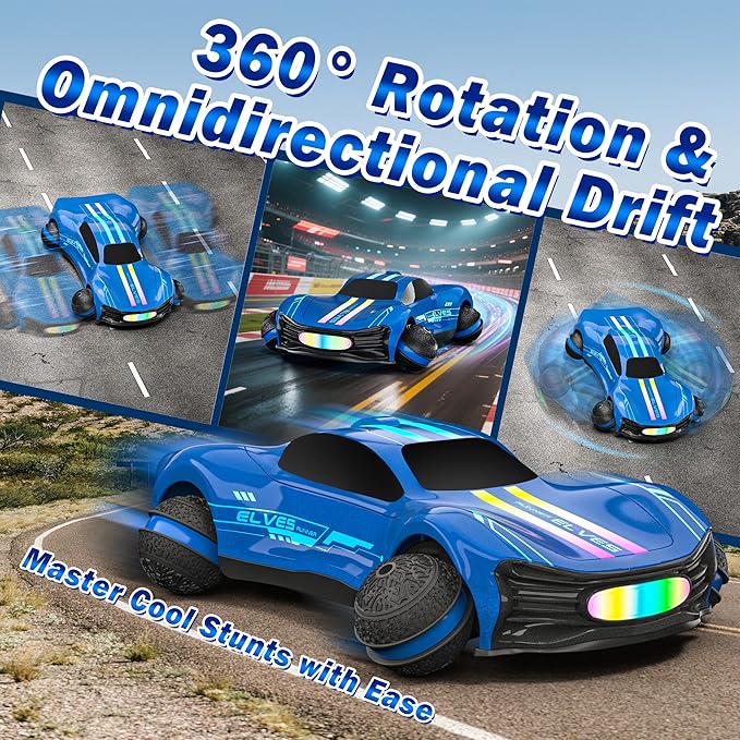 Remote Control Car for Kids RC Stunt Car with Drift Wheels 360° Spins &amp Flips 2.4GHz Rechargeable Toy Car with LED Lights Indoor Outdoor Gift for Boys Girls Ages 6-12