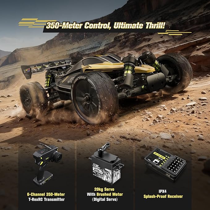 RIAARIO 1/10 Brushless RC Cars RTR Beginner MAX 50+ MPH Metal Drivetrain 4WD Waterproof Electronics Carbon Fiber Black Ages 14+